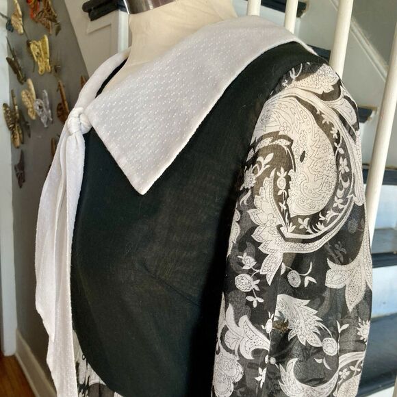 VOLUP 1970s Black And White Psychedelic Paisley Maxi Dress Hostess Pinup - Picture 7 of 15